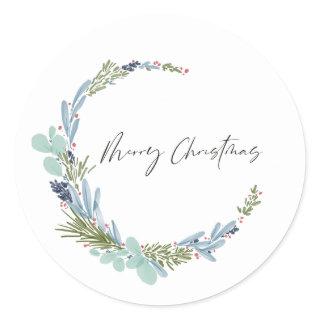 Boho Wreath Merry Christmas Modern Design Classic Round Sticker