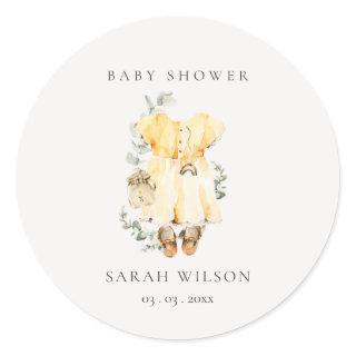 Boho Yellow Dress Shoes Foliage Girl Baby Shower Classic Round Sticker
