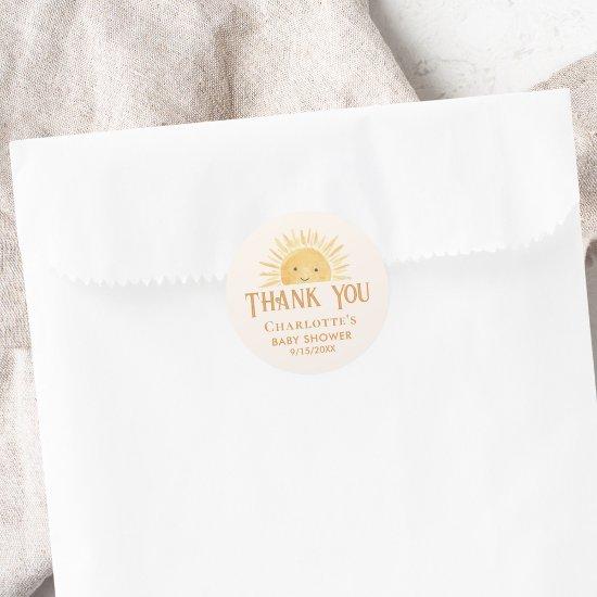 Boho Yellow Sunshine Baby Shower Thank You Classic Round Sticker