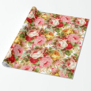 Bohomien pink yellow red roses floral pattern