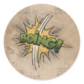 BOING! Vintage Comic Book Steampunk Pop Art Classic Round Sticker