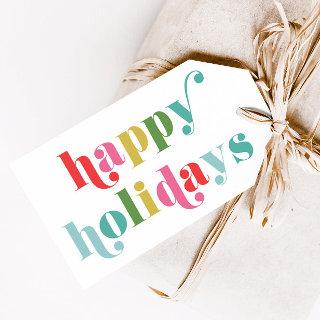 Bold and Bright Type Happy Holidays Gift Tags
