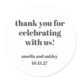 Bold Black White Retro Custom Wedding Thank You  Classic Round Sticker