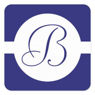 Bold Blue Circle Monogram Square Sticker