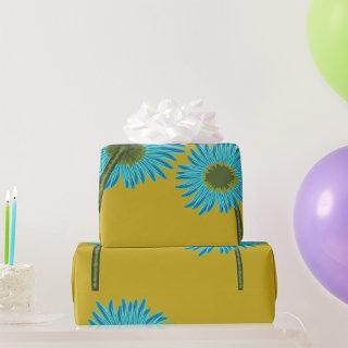 Bold Blue Daisy Art on Mustard Yellow Background
