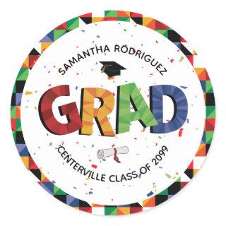 Bold Colored Pattern Grad Classic Round Sticker