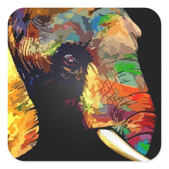 Bold Colorful Elephant Head Portrait Square Sticker