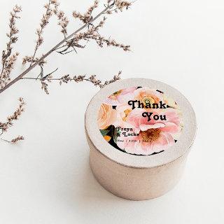Bold Colorful Floral Black Thank You Wedding Favor Classic Round Sticker