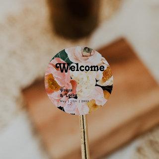 Bold Colorful Floral | Black Wedding Welcome Classic Round Sticker