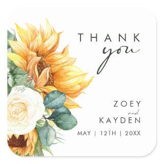 Bold Country Sunflower | Thank You Wedding Square Sticker