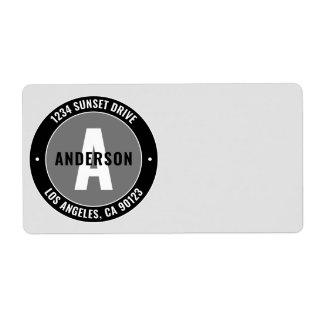 Bold Editable Text & Monogram | Black White & Grey Label