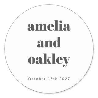 Bold Minimalist Black White Retro Custom Wedding Classic Round Sticker