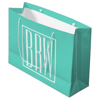 Bold Modern 3 Initials Monogram | White On Aqua Large Gift Bag