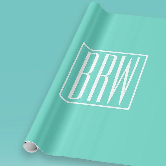 Bold Modern 3 Initials Monogram | White On Aqua