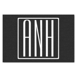 Bold Modern 3 Initials Monogram | White On Black Tissue Paper