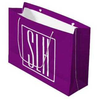 Bold Modern 3 Initials Monogram | White & Purple Large Gift Bag