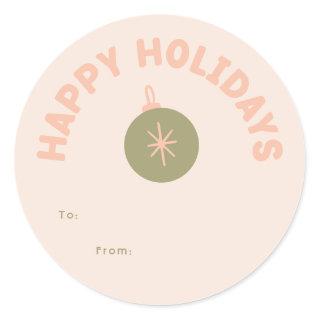 Bold Modern Happy Holidays Coral Gift Classic Round Sticker