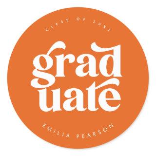 Bold Modern Type Orange Graduation Classic Round Sticker