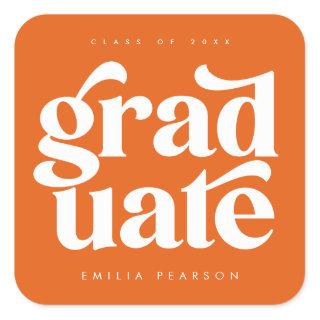 Bold Modern Type Orange Graduation Square Sticker
