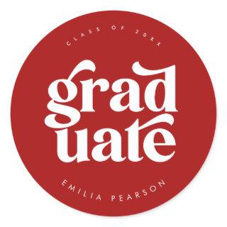 Bold Modern Type Red Graduation Classic Round Sticker