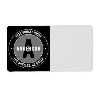 Bold Monogram & Return Address | Black White Grey Label