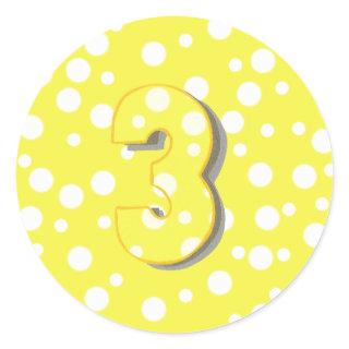 Bold number three 3 Yellow Birthday Stickers