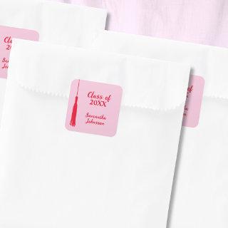 Bold Pink & Red 2024 Grad Tassel Graduation  Square Sticker