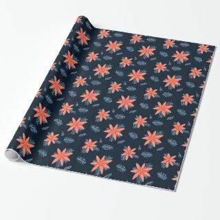 Bold poinsettia flower on navy background holiday