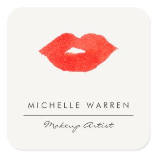 Bold Red Lips Watercolor Makeup Artist Square Sticker
