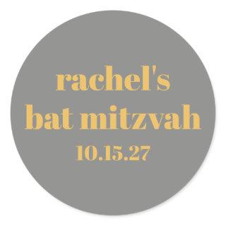 Bold Typography Yellow Gray Custom Bat Mitzvah Classic Round Sticker