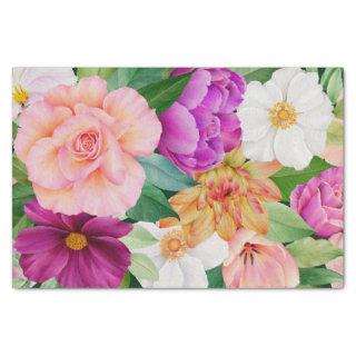 Bold Watercolor Floral Purple Pink Roses Dahlia Tissue Paper