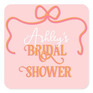 Bold Wavy Frame Bow Pink Orange Bridal Shower Square Sticker