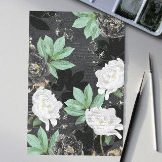 Bold White & Black Peony Flower Pattern Decoupage Tissue Paper
