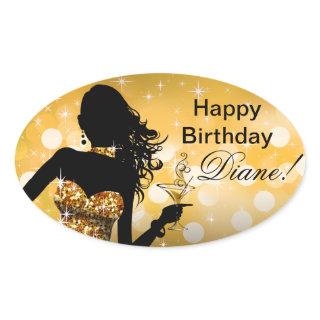 Bombshell Bling Glitter Party Dress oval | gold Oval Sticker