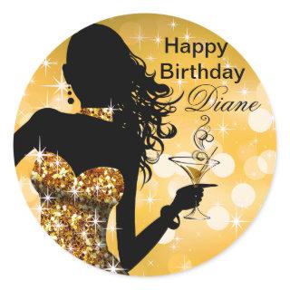 Bombshell Glitter Party Dress round | gold Classic Round Sticker