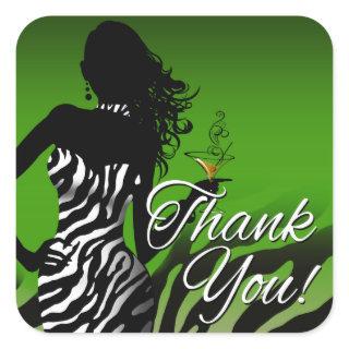 Bombshell Zebra Party Thank You | Green 3 inch Square Sticker