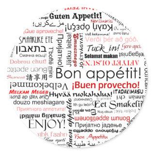 Bon appetit in many different languages typography classic round sticker