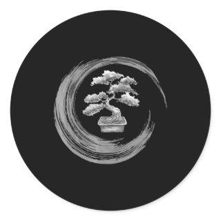 bonsai tree enso circle  buddhist zen calligraphy classic round sticker