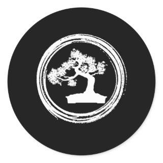 Bonsai Tree Enso Circle Vintage Zen Calligraphy Classic Round Sticker