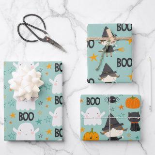 Boo! Cute witch ghost black cat and stars  Sheets