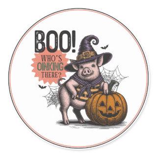 Boo Halloween Pig And Pumpkin  Classic Round Sticker