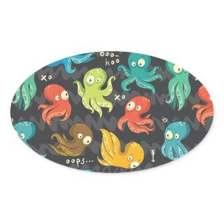Boo Octopus Cute Multicolor Kids Clothing & Décor Oval Sticker