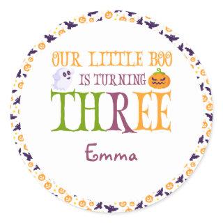 Boo Turning three Halloween 3rd Birthday Welcome Classic Round Sticker