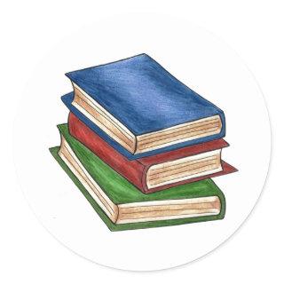 Book Stack Reading Library Book Teacher Librarian Classic Round Sticker
