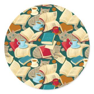 Books and cats classic round sticker