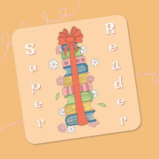 Bookstack with Red Bow Super Reader Stickers
