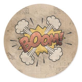 BOOM! Vintage Comic Book Steampunk Pop Art Classic Round Sticker