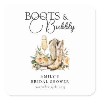 Boots and Bubbly Western Bridal Shower Square Sticker