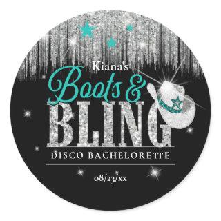 Boots 'n Bling Disco Bachelorette Teal ID925  Classic Round Sticker