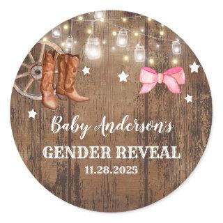 Boots or Bows Gender Reveal Classic Round Sticker